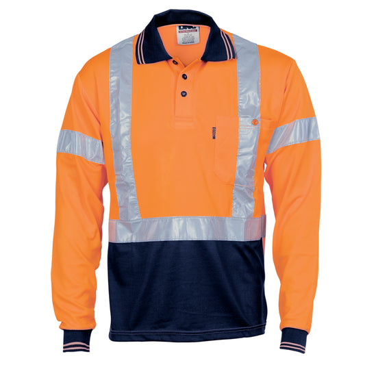 HiVis D/N Cool Breathe Polo Shirt with Cross Back R/Tape - Long Sleeve 3714