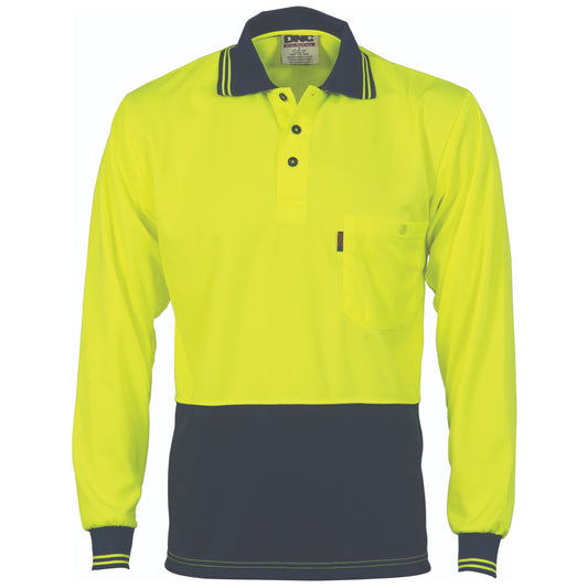 HiVis Two Tone Cool Breathe Polo Shirt, Long Sleeve 3813