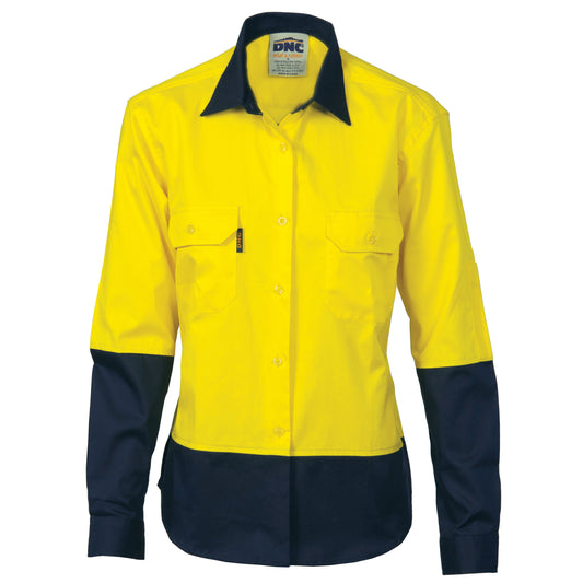 Ladies HiVis 2 Tone Cool-Breeze Cott on Sh irt - Long Sleeve