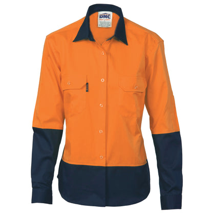 Ladies HiVis 2 Tone Cool-Breeze Cott on Sh irt - Long Sleeve